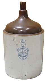 Vintage UHL Stoneware Crock Acorn Wares Pottery 5 Gallon Jug