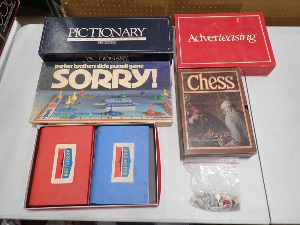Lot of Board Games incl Adverteasing, Pictionary, Sorry, Chess, Battleship, Chess (1 of 11)