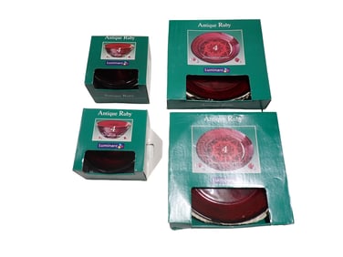 Luminarc Antique Ruby Plates and Bowls New in Box incl 2 Sets of 4 Bowls and 2 Sets of 4 Plates