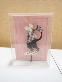 Pull String "Skating Mouse" Signed Dee Segula in a Shadow Box No COA
