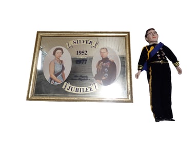 Silver Jubilee of Queen Elizabeth II Commemorative Mirror and Prince Philip Doll