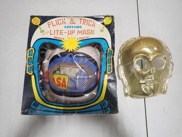 Vintage Ben Cooper Halloween Flick & Trick Space Suit Costume in Original Box & Star Wars C-3PO Mask