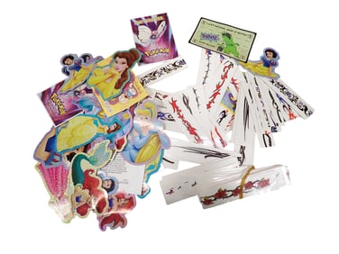 Stickers, etc incl Pokemon Butterfree Sticker, Disney Princesses, Rugrats, etc
