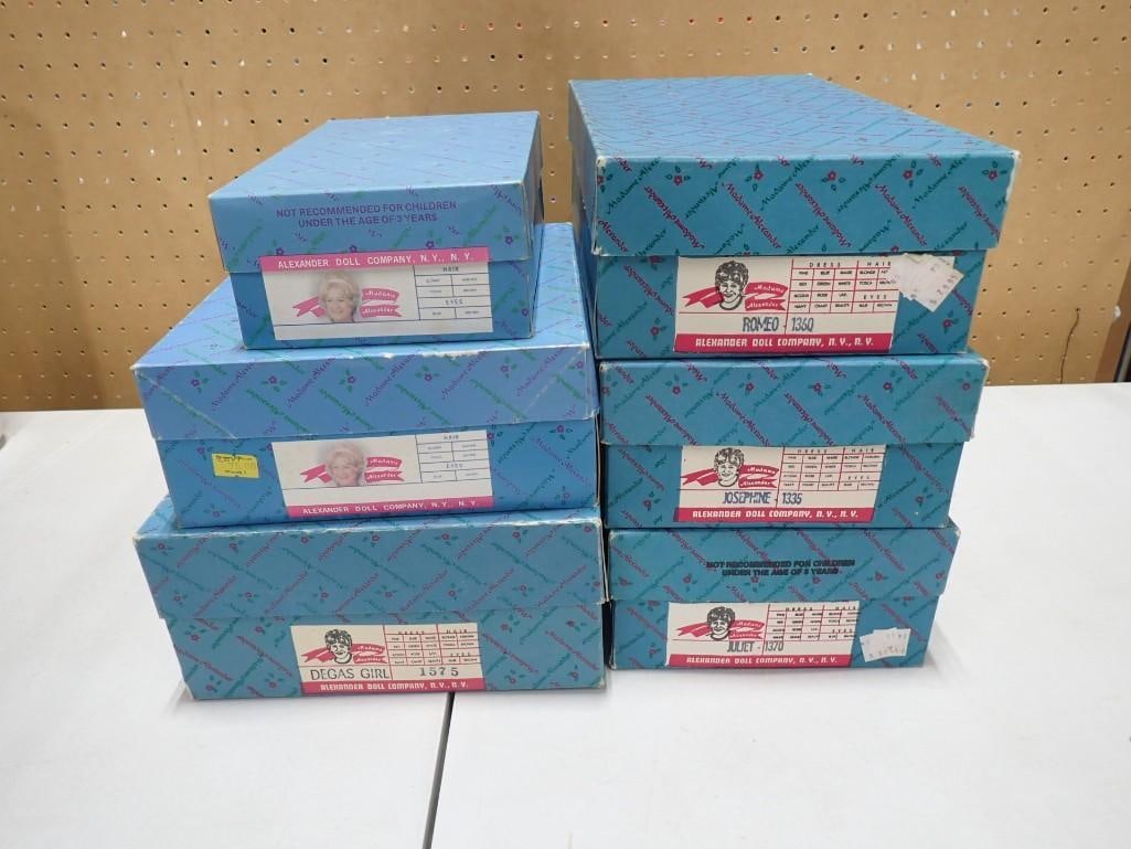 6 Madame Alexander Dolls incl Original Boxes incl Romeo, Juliet, Josephine, Degas Girl,: 6 Madame Alexander Dolls incl Original Boxes incl Romeo, Juliet, Josephine, Degas Girl, Scarlette O'Hara - Green Dress, and Rhett Butler All pictures are considered part of the description and sho