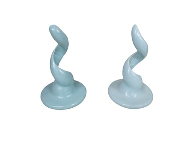 Pair of Vintage Metlox Pottery Poppytrail Candleholders Spiral Shaped Aqua or Turquoise Blue