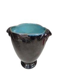 Vintage Frankoma #38 Ram's Head Vase Aqua Inside, Black Outside Glaze