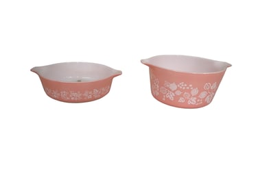 2 Vintage Pyrex Pink Gooseberry Casserole Dishes