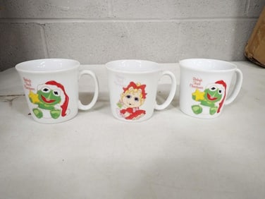 3 Muppet Babies Baby's First Christmas Mugs or Cups incl 2 Kermit and 1 Miss Piggy