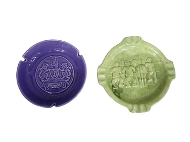 2 Vintage Pottery Ashtrays incl Disneyland Ashtray and There's One in Every Bar Ashtray