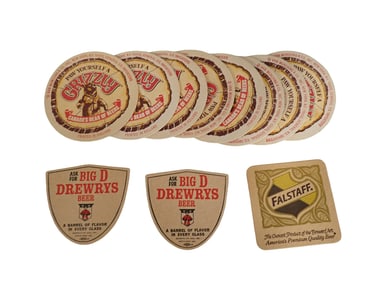 Lot of Vintage Beer Coasters incl Falstaff, Grizzly, Big D Drewrys