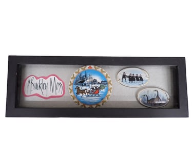 P Buckley Moss Pins or Brooches Plus A Sleighride Ornament All Framed
