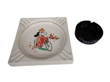 2 Vintage Ashtrays incl Stardust Hotel Las Vegas and a Woman on a Bicycle