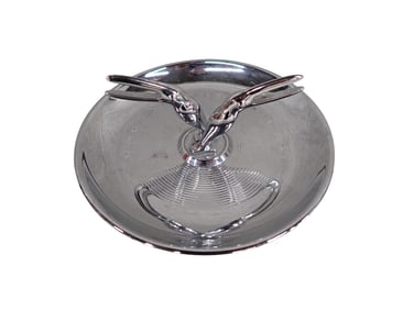 Vintage Art Deco Chrome Ashtray Pincherette Cigarette Holder with Pelicans or Toucans