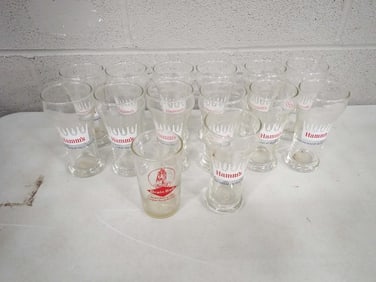 13 Vintage Hamm's Beer Glasses and 1 Grain Belt Beer Glass