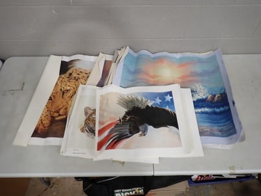 Lot of Vinyl Prints incl Leopards, Patriotic Eagle, Ocean Scene, etc