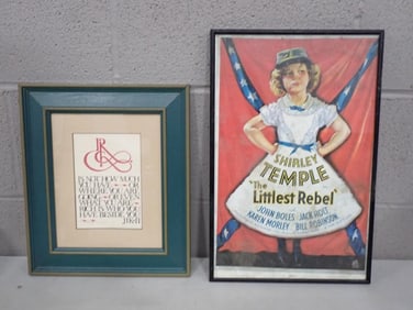 Two Framed Prints including Shirley Temple Littlest Rebel Repro Print and Pencil Signed Print