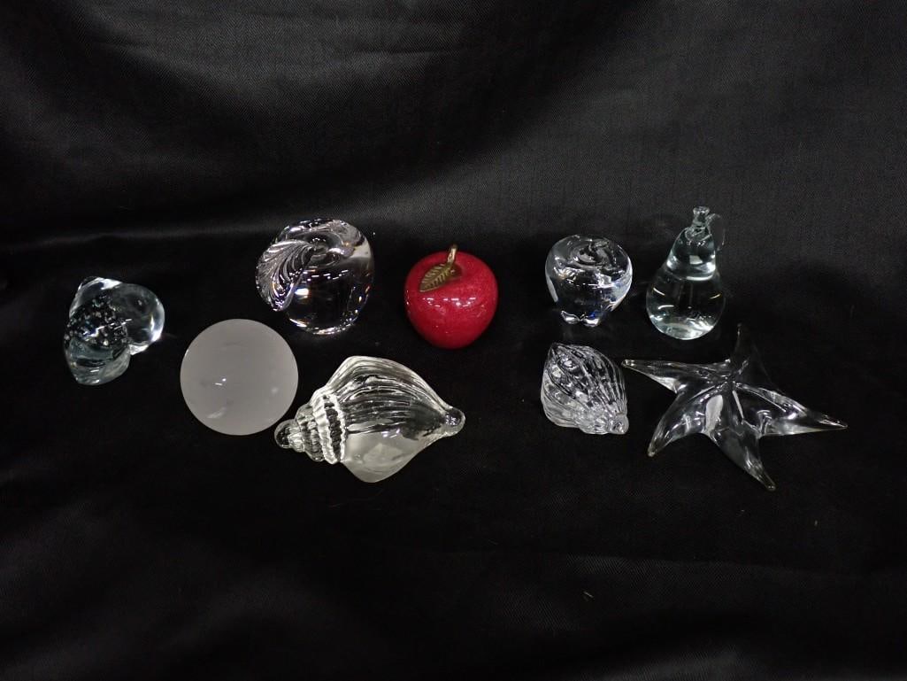 Glass Paperweight Lot including Red Apple, Shells, Frosted Sphere, Pear, Starfish, etc. (1 of 10)