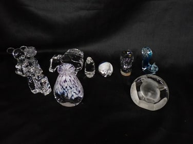 Art Glass Paperweight Lot including Animals, Otter, Bear, Lion, Mouse, Squirrel, a Chef, etc