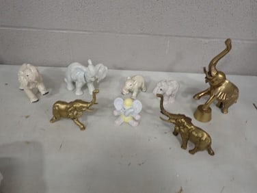 Elephant Figurine Lot including Brass and Ceramic