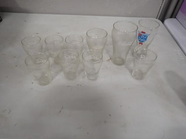 Lot of Coca Cola Glasses and an Old Style Glass