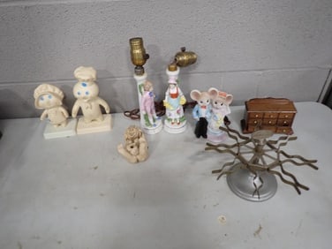 Misc Lot including Mouse Figurines, Pilsbury Dough Boy, Achillies Rubber Stamp Holder,