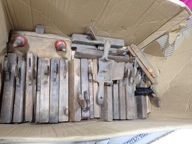 Large Box full of Wood Planers and Parts