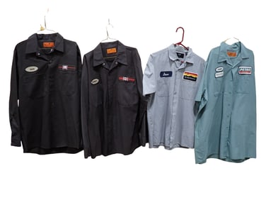 4 Service Station / Gas Station Style Work Shirts including Phillips 66 Dan and Stacy, Hi Wire Brewi