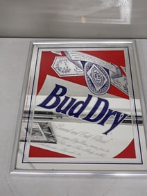 Budweiser Bud Dry Framed Bar Mirror - Measures roughly 16x21"