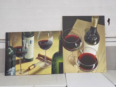 Two Large Prints of Wine Bottles and Glasses - each measure roughly 48x56"