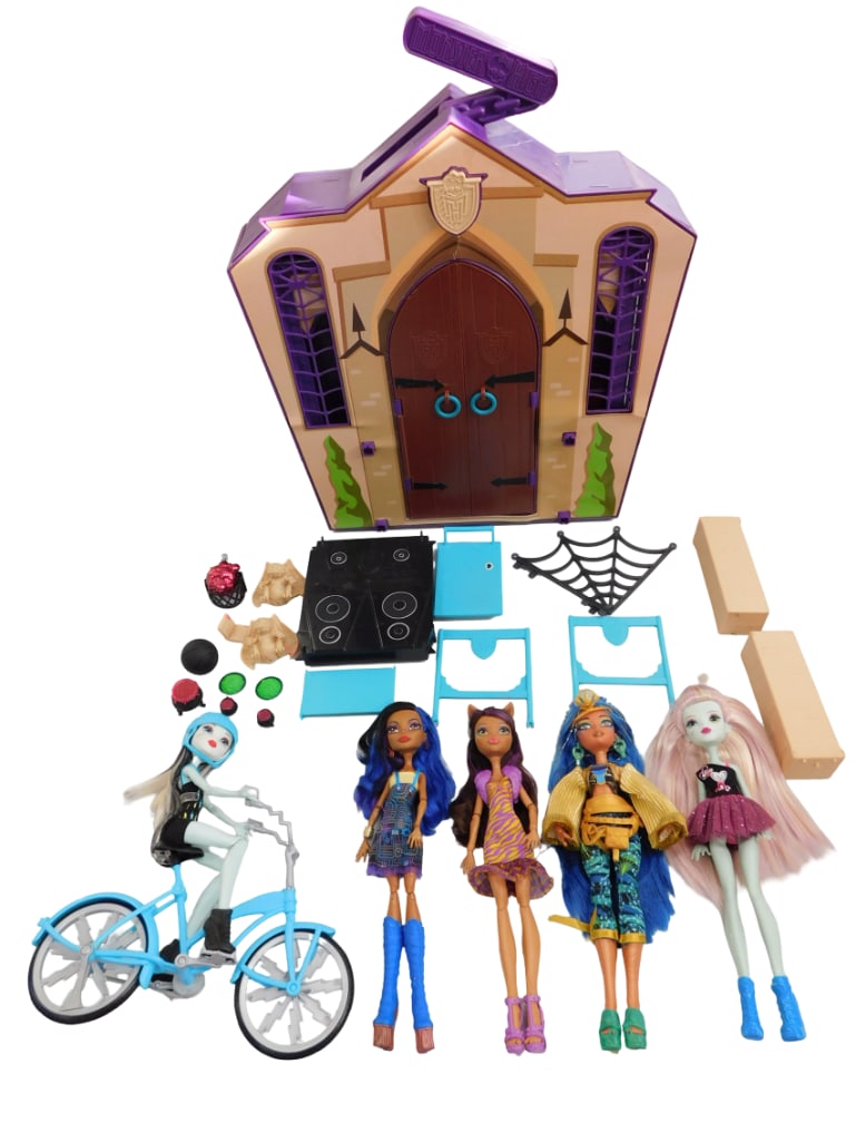 Monster High Fold Out High School Playset, Monster High Dolls, Bike, Lot (1 of 12)