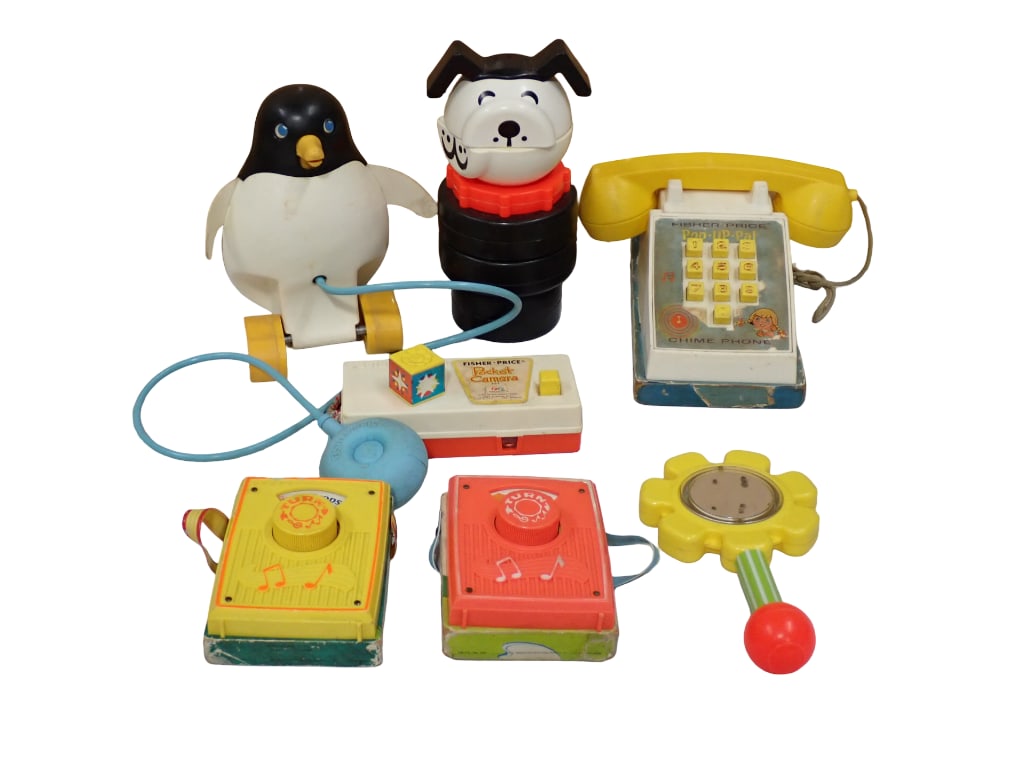 Vintage Fisher Price Toys Lot incl Pop Up Pal Phone, Pocket Camera, Vtg 1973 Perky the Penguin #786 (1 of 5)