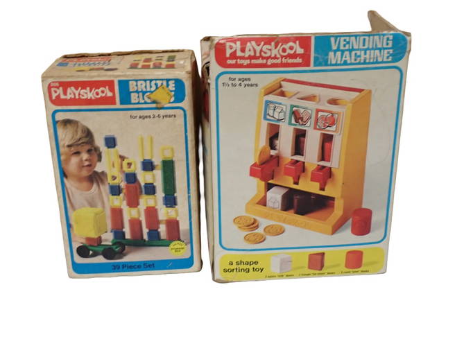 Vintage Playskool Village Blocks And Toy Houses