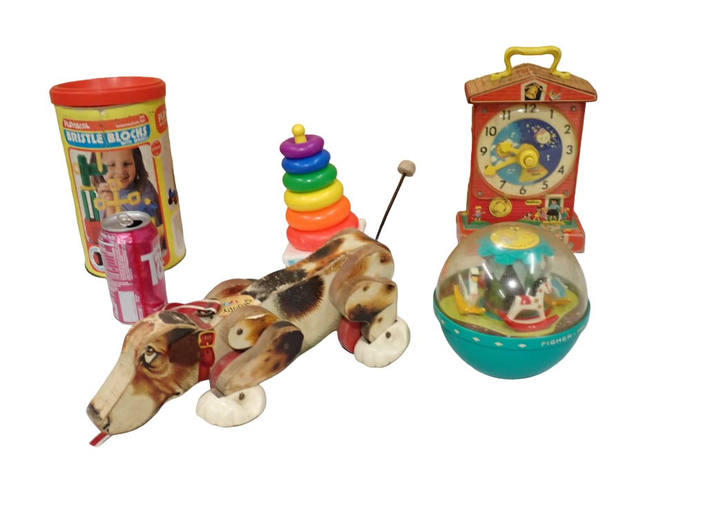 Vintage Toys incl Fisher Price Roly Poly Chime Ball, Teaching Clock, Fisher Price Little Snoopy, (1 of 6)