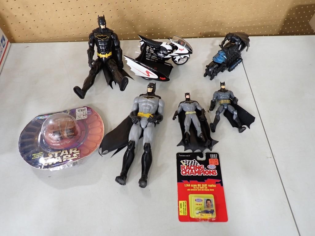 Batman, Etc Lot incl Batman Action Figures, Batcycle, Galoob Micro Machines Toy New in Package, (1 of 9)