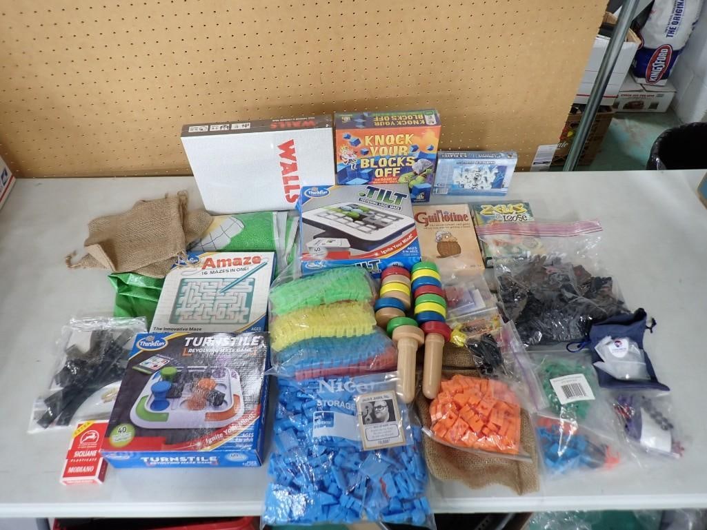Toys and Games Lot Most New in Package incl Walls, Knock Your Blocks Off Game, Turnstile Game,: Toys and Games Lot Most New in Package incl Walls, Knock Your Blocks Off Game, Turnstile Game, Amaze 16 Mazes in One, Zeus on the Loose, Tilt Teetering Logic Maze, Survive Game, etc All pictures are
