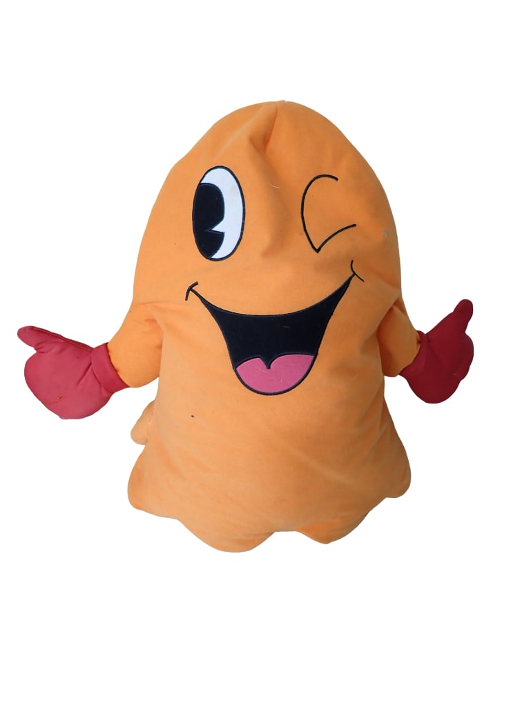 Vintage Pac Man Ghost Plush: Vintage Pac-Man Ghost Plush Orange with Red Hands All pictures are considered part of the description and should be examined carefully by bidders. Live Auctioneers is now offering Live Shipping throug