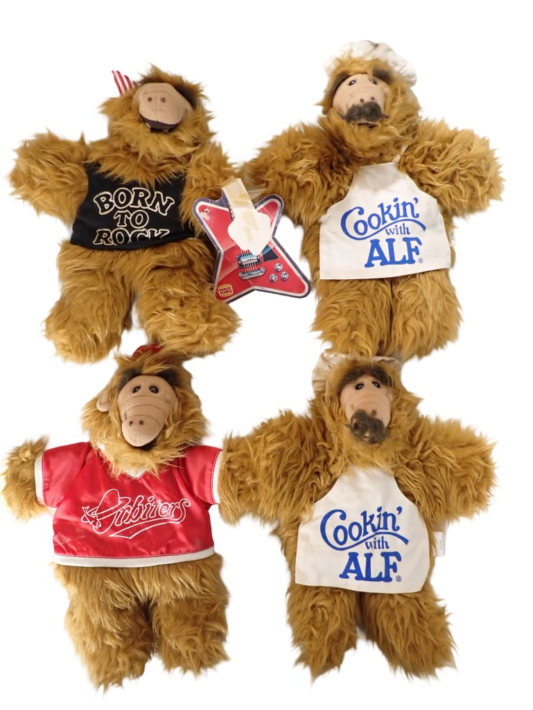 4 ALF Plush incl 2 Cookin with ALF, a Born to Rock, and an Orbiters: 4 ALF Plush incl 2 Cookin with ALF, a Born to Rock, and an Orbiters. Also known as Gordon Shumway. All pictures are considered part of the description and should be examined carefully by bidders