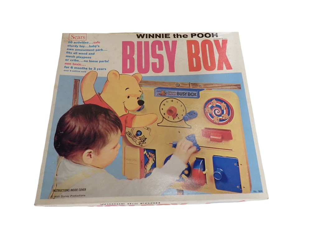 Winnie the Pooh Busy Box Toy by Sears in Original Box: Winnie the Pooh Busy Box Toy by Sears in Original Box All pictures are considered part of the description and should be examined carefully by bidders. Live Auctioneers is now offering Live Shipping