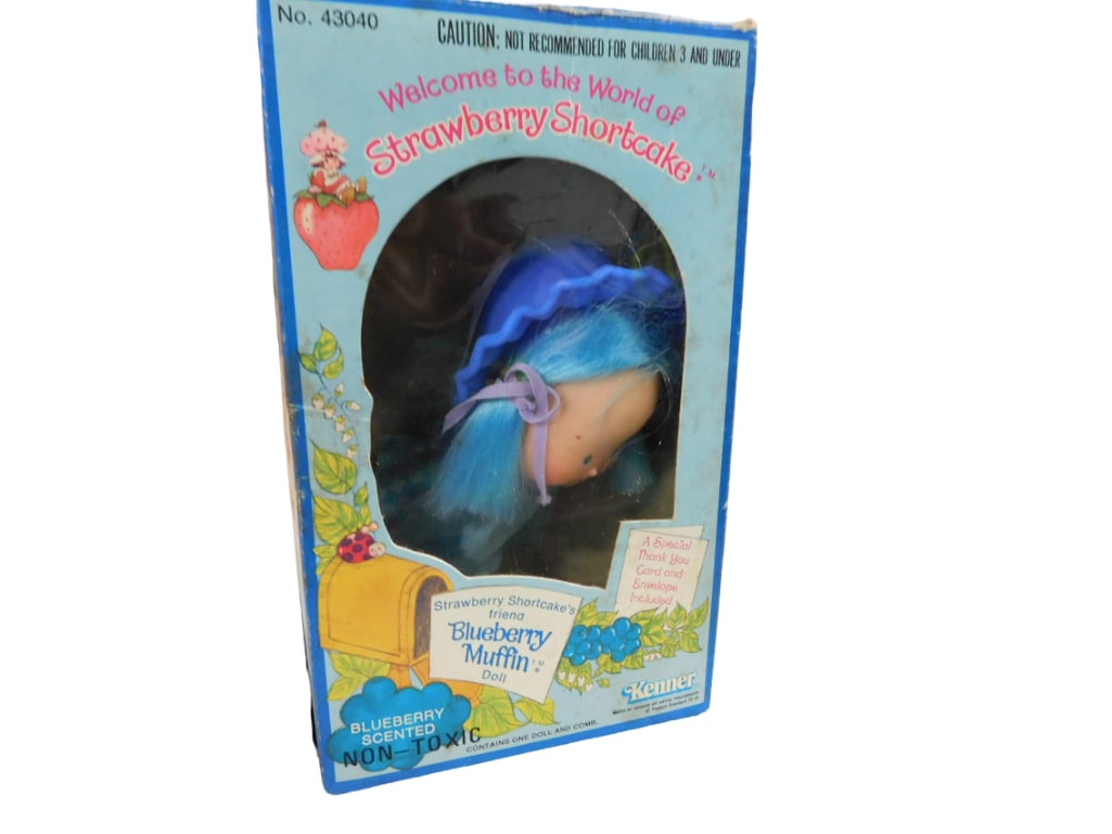 Vintage Strawberry Shortcake Blueberry Muffin Doll in Original Box by Kenner: Vintage Strawberry Shortcake Blueberry Muffin Doll in Original Box by Kenner All pictures are considered part of the description and should be examined carefully by bidders. Live Auctioneers is now of