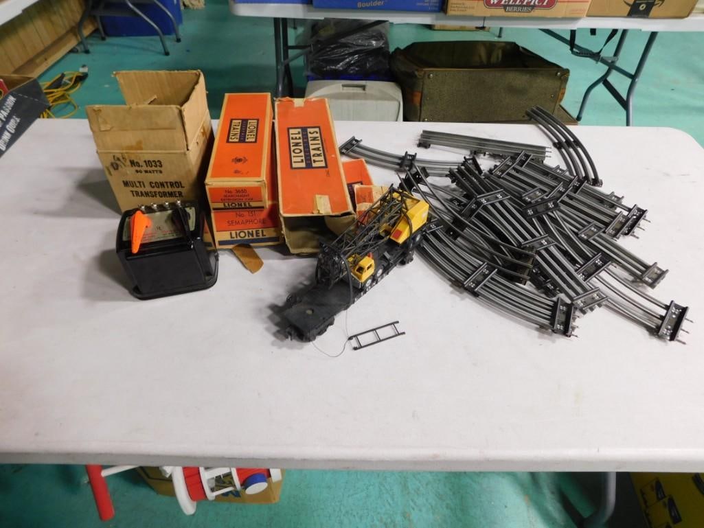 Misc. Model Train Lot including O Scale Track, Transformer, Lionel Car, Empty Boxes (1 of 5)
