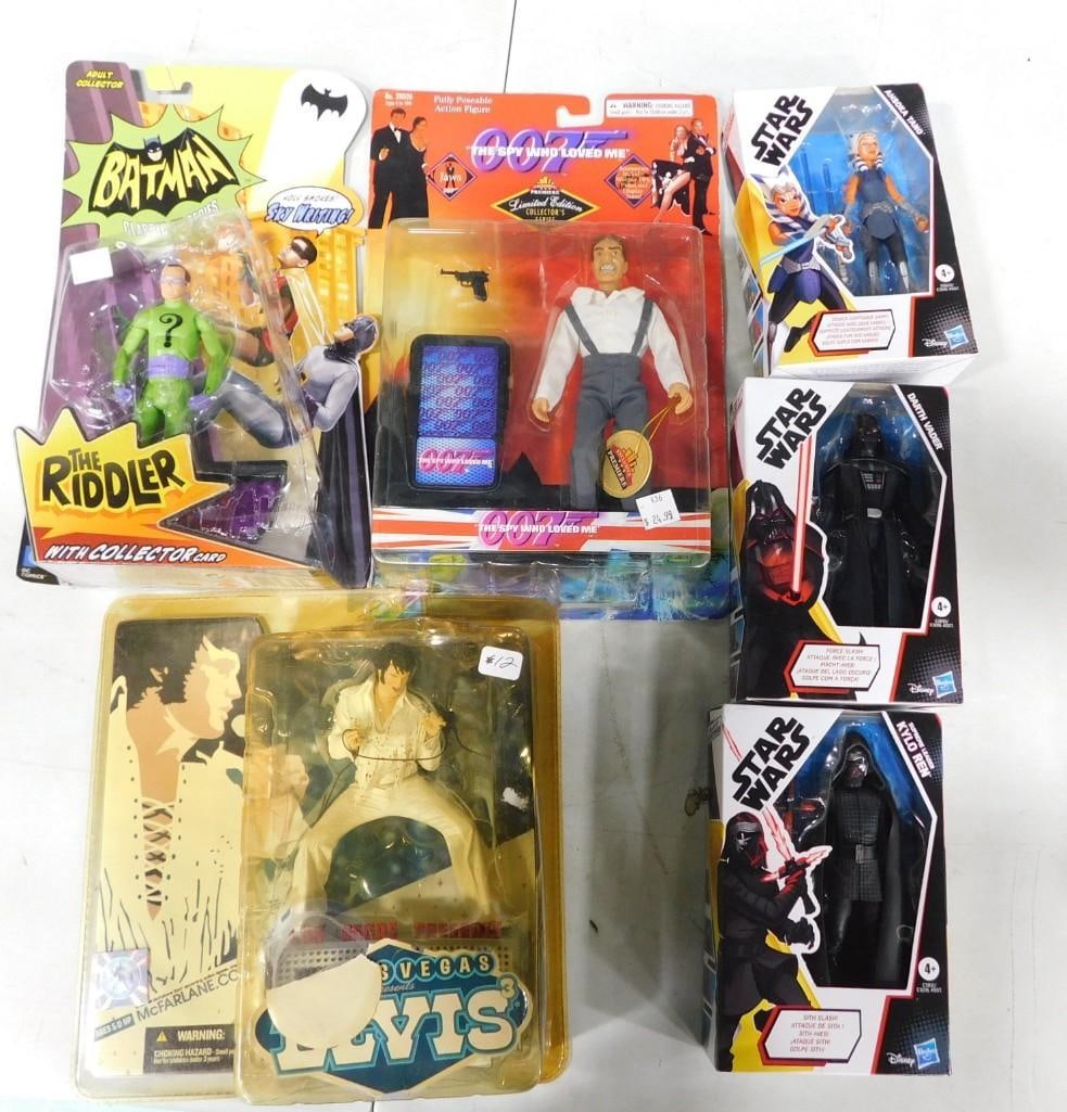 New In Package Action Figures including Batman Riddler, James Bond, Elvis Presley, Star Wars (1 of 4)