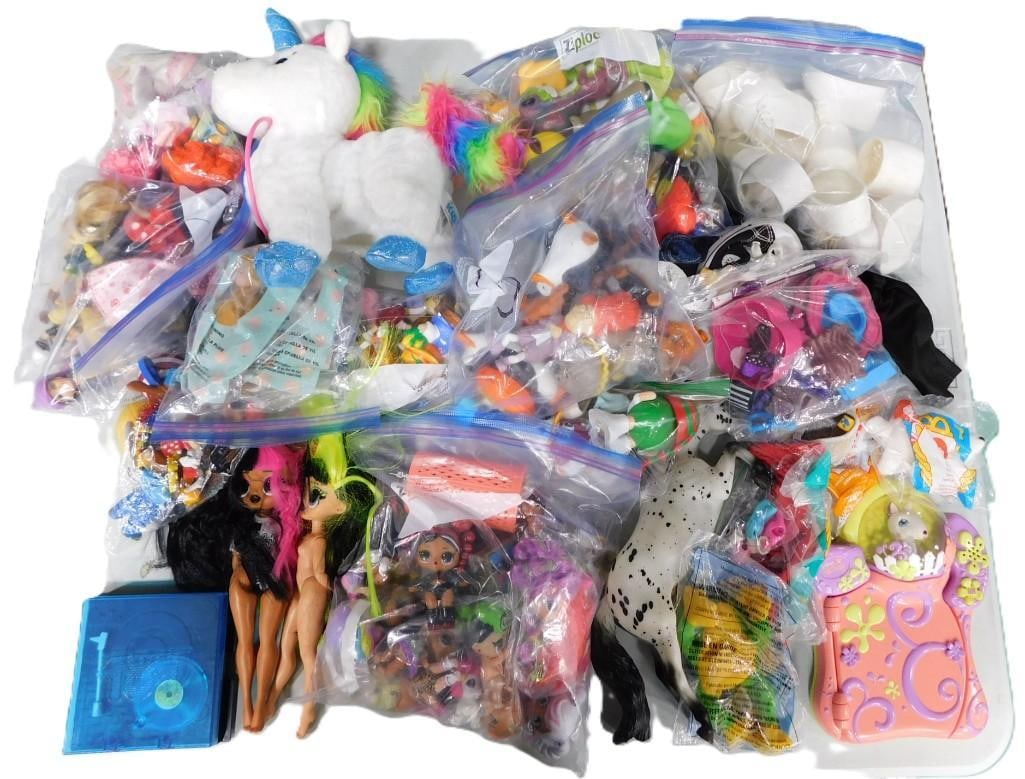 Big Pile of Assorted Toys including Dolls, Figures, Plush, Unicorn, McDonald's Happy Meal, etc. (1 of 6)
