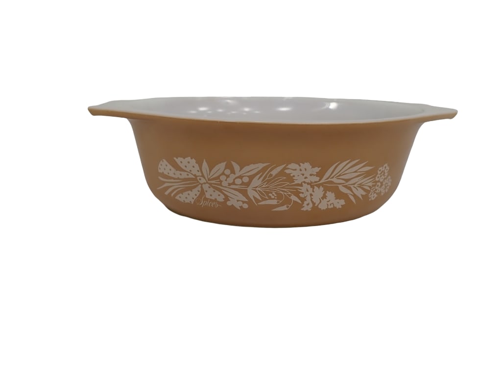 Vintage Pyrex 1970s Promotional Pattern Spices 1.5 L Casserole: Vintage Pyrex 1970s Promotional Pattern Spices 1.5 L Casserole All pictures are considered part of the description and should be examined carefully by bidders. Live Auctioneers is now offering Liv