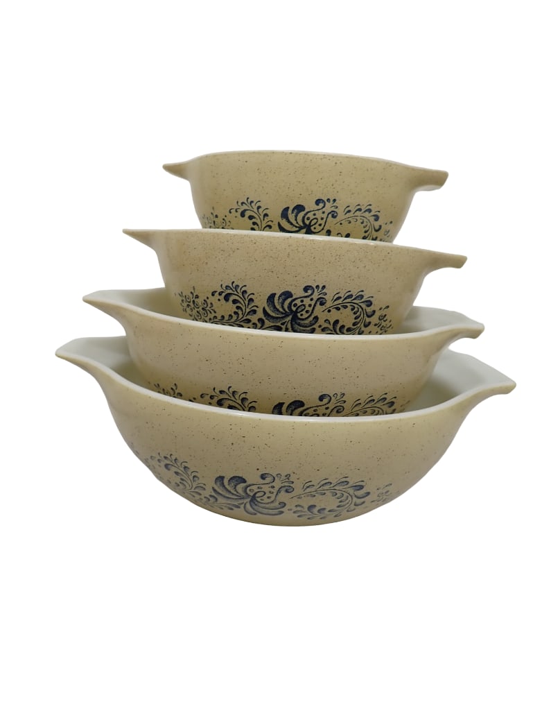 Vintage Pyrex Homestead Blue 4 Pc. Cinderella Bowl Set Including 441, 442, 443, 444 (1 of 5)