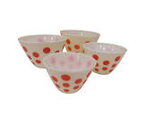 Vintage 4 Piece Fire King Red Dot Spash Bowls (6 1/2", 7 1/2", 8 1/2" and 9 1/2") Red Polka Dots