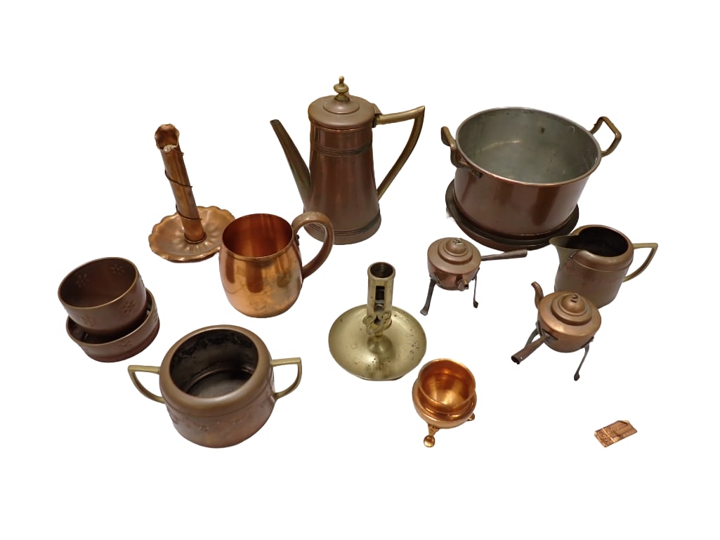Lot of Metal Ware incl Copper, Brass, Etc.  Includes Coffee Pot, Creamers, Moscow Mule Mug (1 of 17)