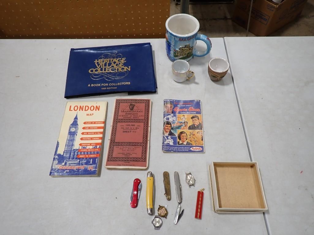 Smalls, Ephemera, Etc Lot incl Pocket Knives, Watches, Department 56 Book, Vintage London Map, (1 of 13)