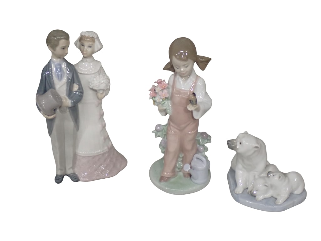 Lot of 3 Lladro Figurines - Bride and Groom, Girl with Flowers, Polar Bears (1 of 9)
