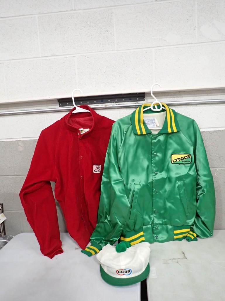 Farmer Green and Red Corduroy Windbreaker type jackets - Lynks Seeds and AgriPro, plus Co Op Hats (1 of 8)
