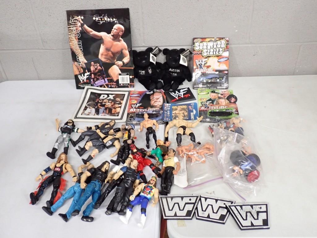 WWF / WWE Wrestling Lot including Action Figures, Ephemera, Plush, Accessories, etc. (1 of 8)